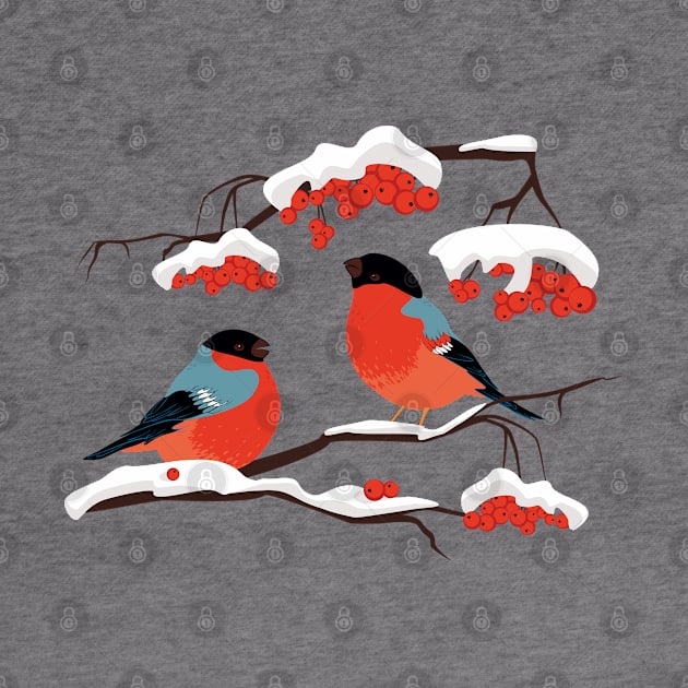 Bullfinches on a branch of mountain ash by lents